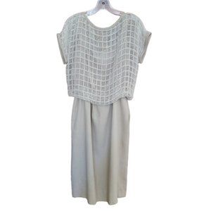 Vintage Pedestal Woven Linen with Woven Top Overlay Blouson Style Dress 6
